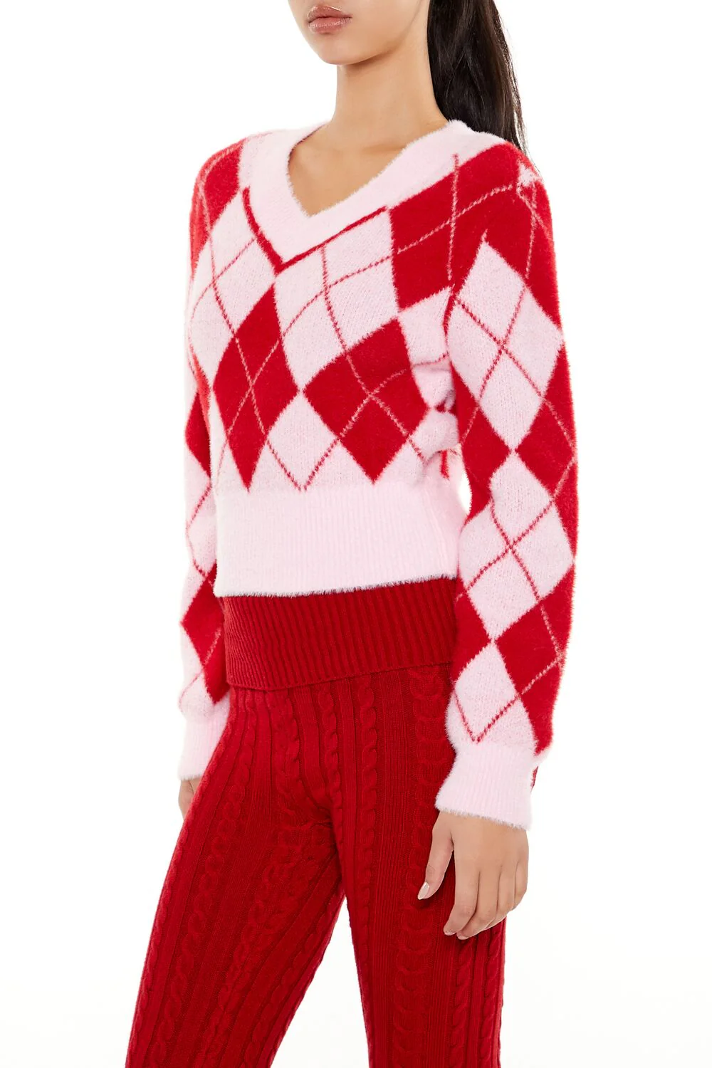 Argyle Fuzzy Knit Sweater - Image 4