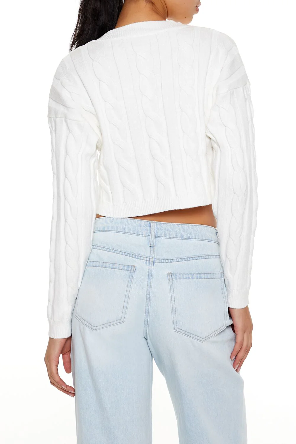 Cropped Cable Knit Sweater - Image 5