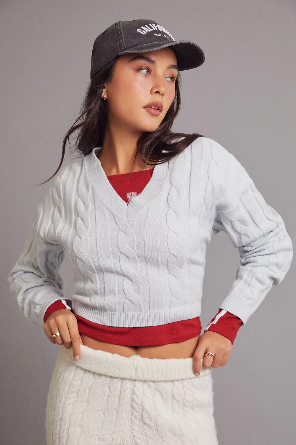 Cropped Cable Knit Sweater - Image 6