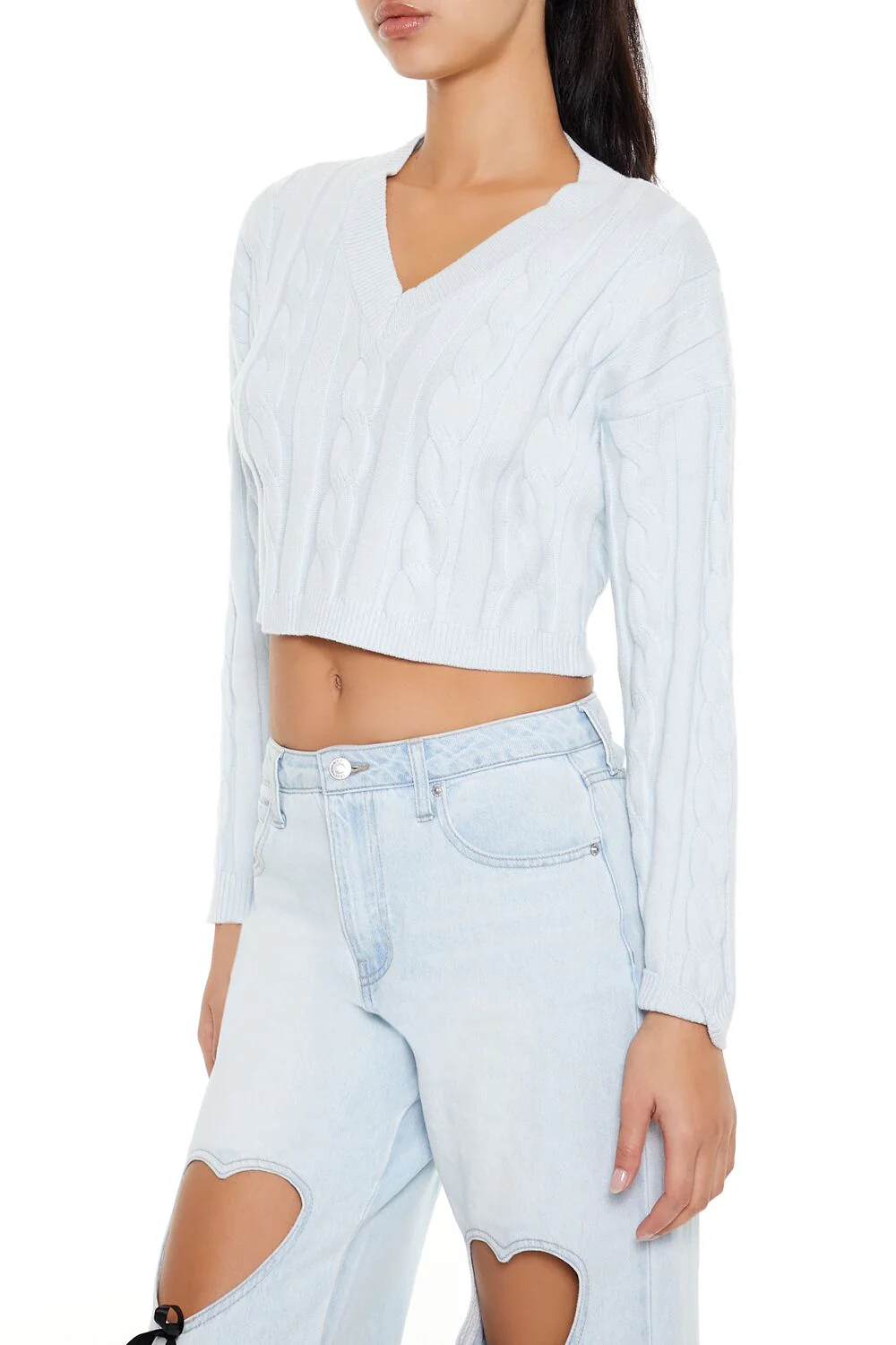 Cropped Cable Knit Sweater - Image 9