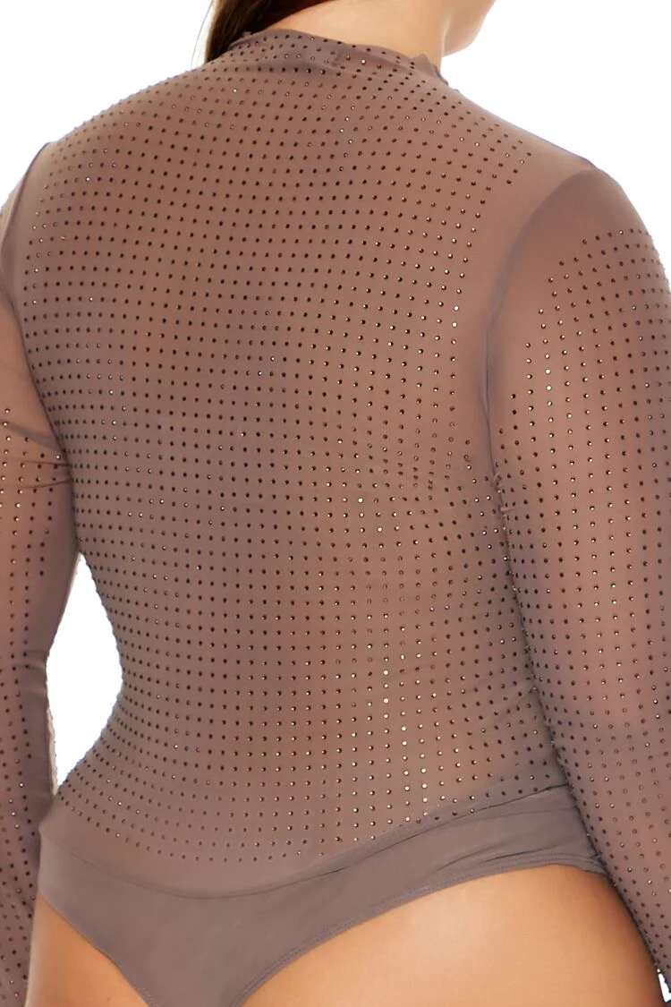 Plus Size Mesh Rhinestone Bodysuit - Image 10