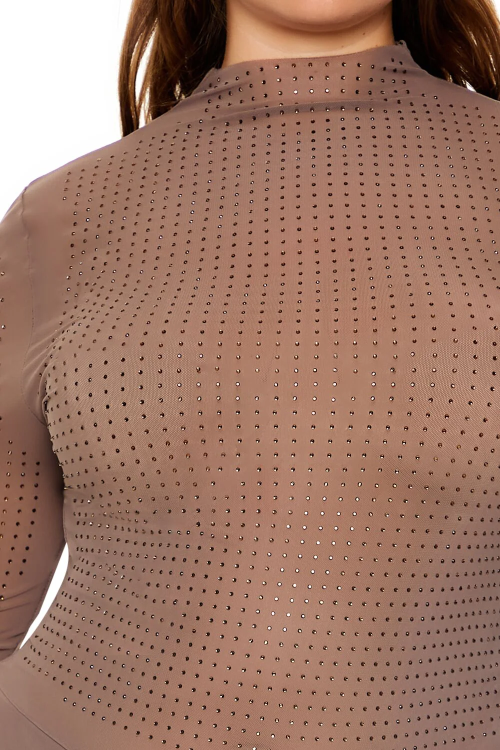 Plus Size Mesh Rhinestone Bodysuit - Image 8