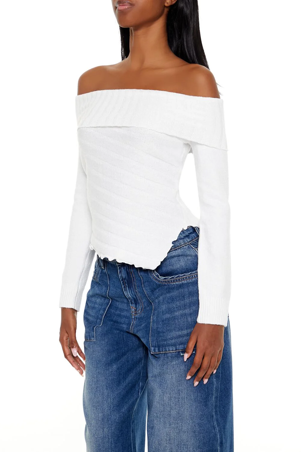 Ribbed Off-the-Shoulder Sweater - Image 4