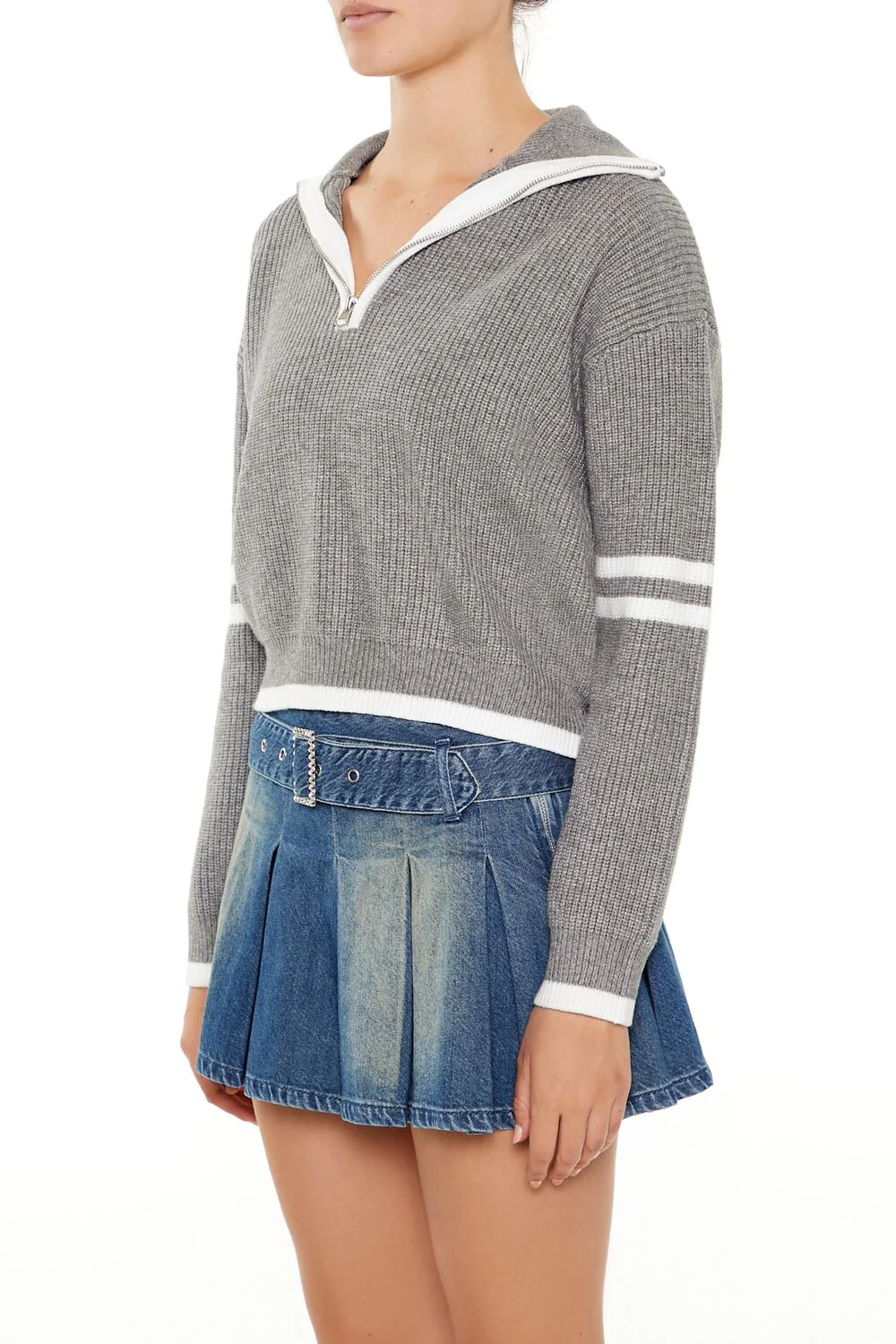 Varsity-Striped Half-Zip Sweater - Image 4