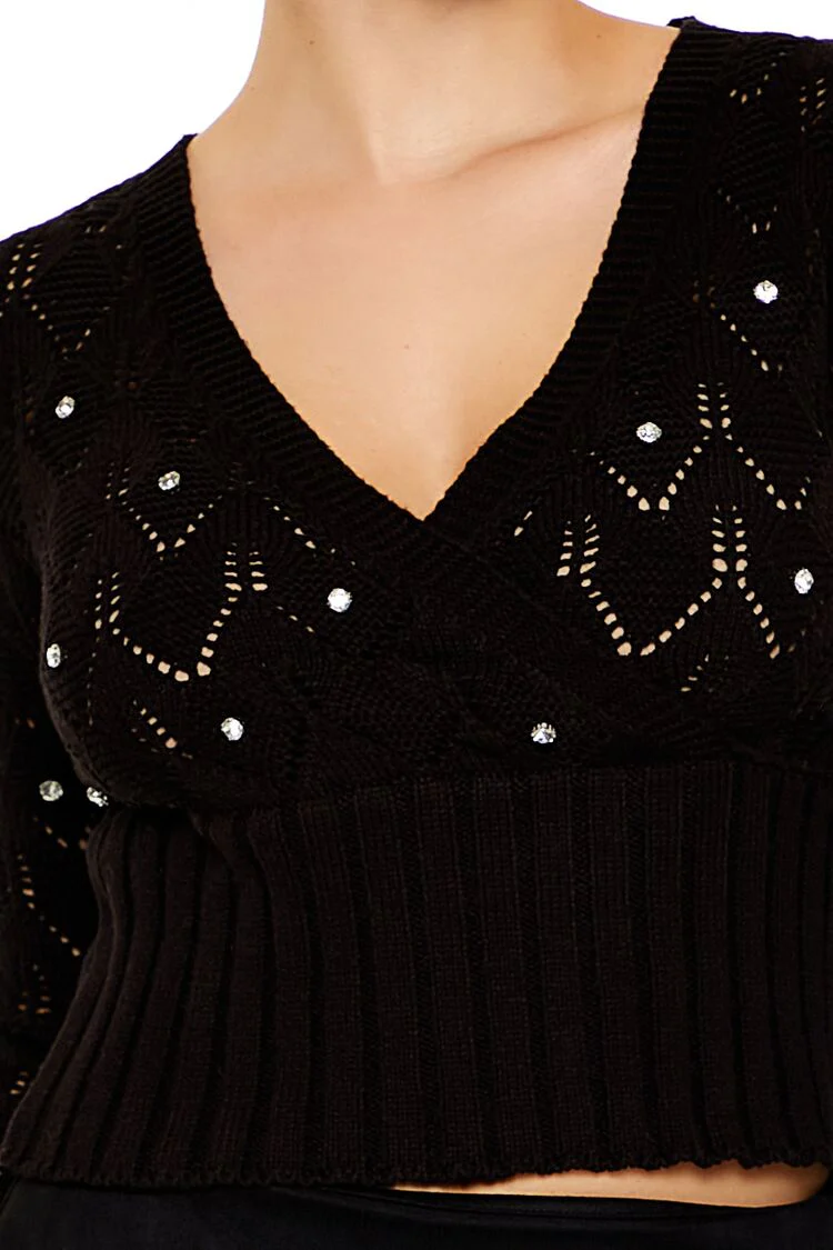 Rhinestone Cropped Sweater - Image 3