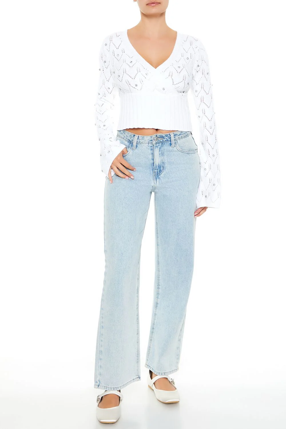 Rhinestone Cropped Sweater - Image 7
