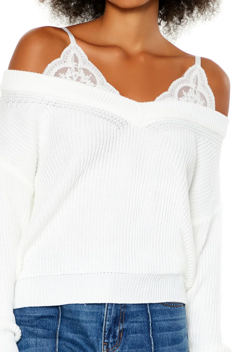 Off-the-Shoulder Combo Sweater - Image 3