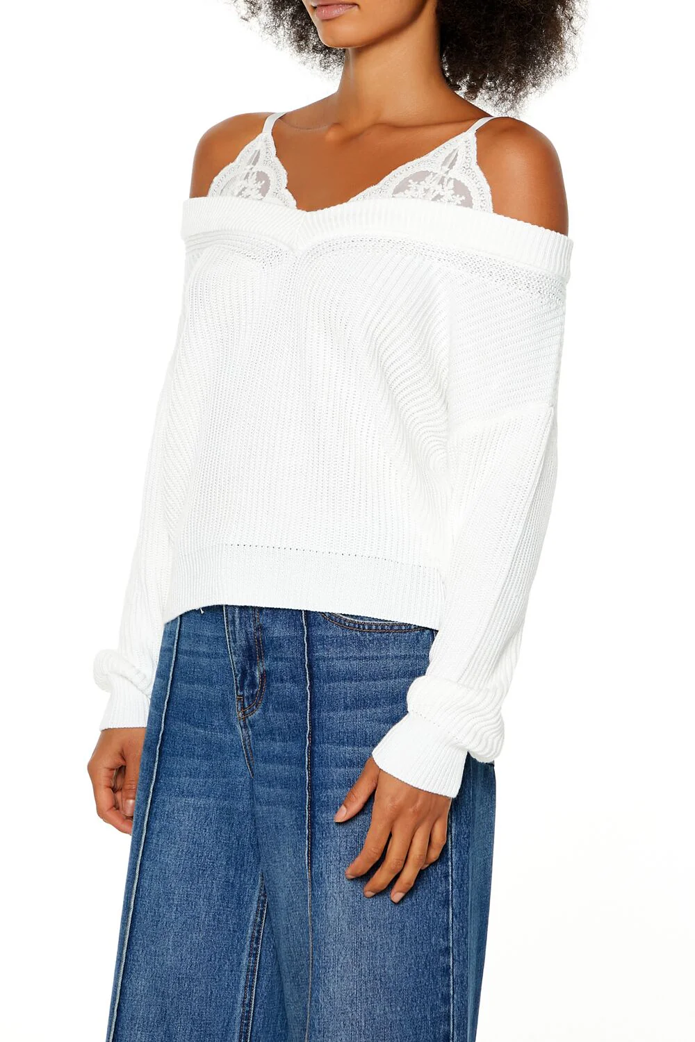 Off-the-Shoulder Combo Sweater - Image 4