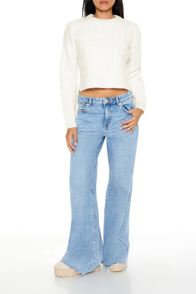 Cropped Cable Knit Sweater - Image 2