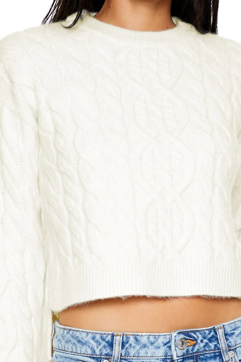 Cropped Cable Knit Sweater - Image 3
