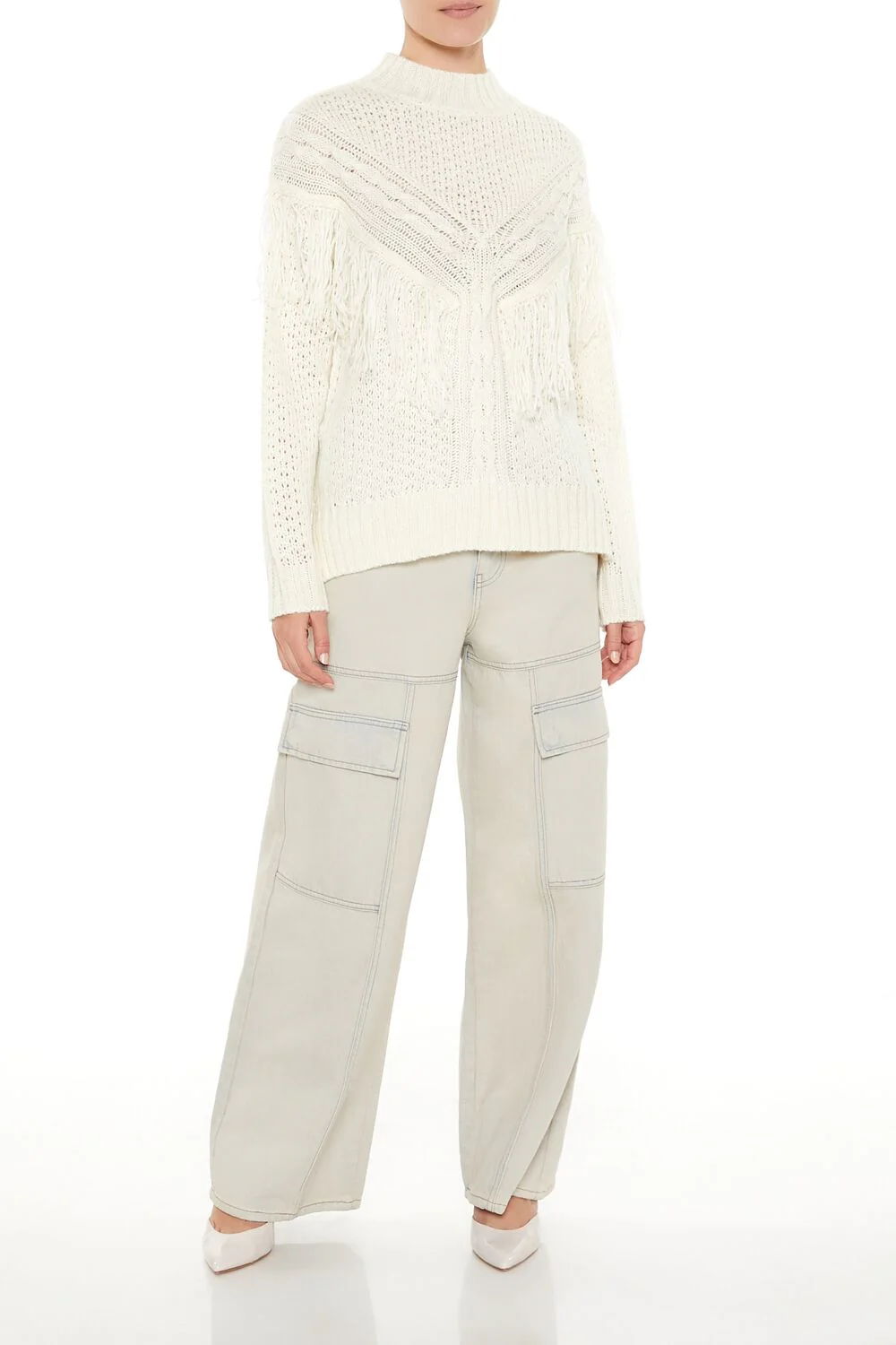 Fringe-Trim Mock Neck Sweater - Image 2