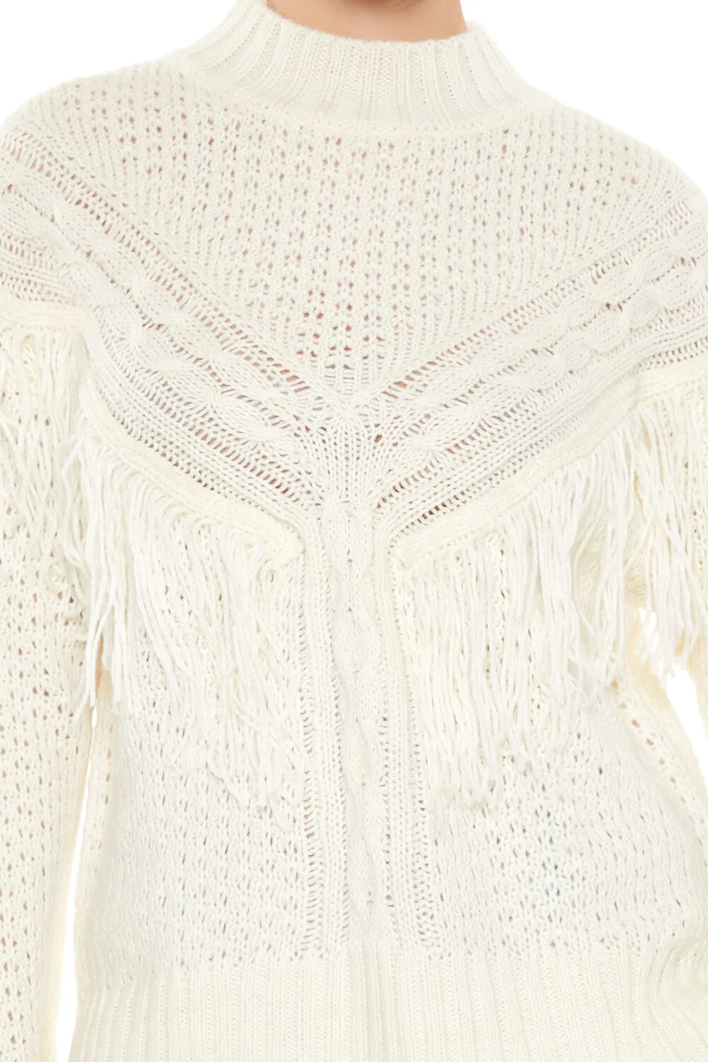 Fringe-Trim Mock Neck Sweater - Image 3