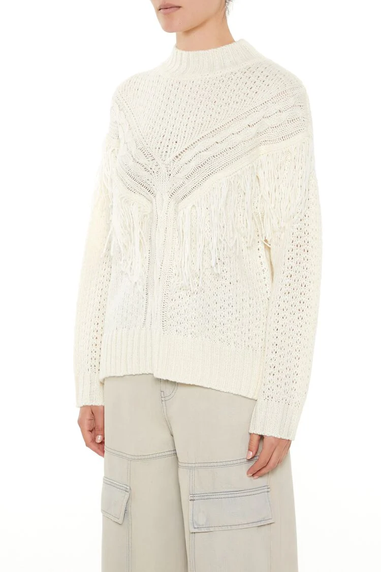 Fringe-Trim Mock Neck Sweater - Image 4