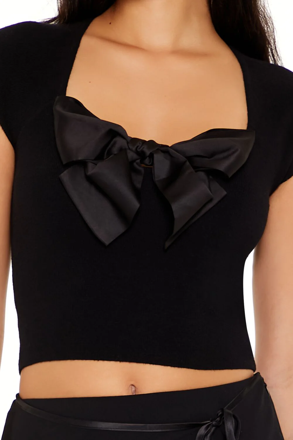 Sweater-Knit Bow Crop Top - Image 3
