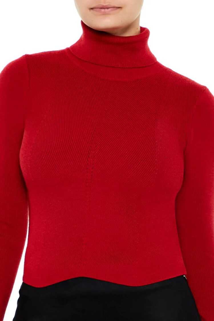 Turtleneck Chevron-Hem Sweater - Image 3