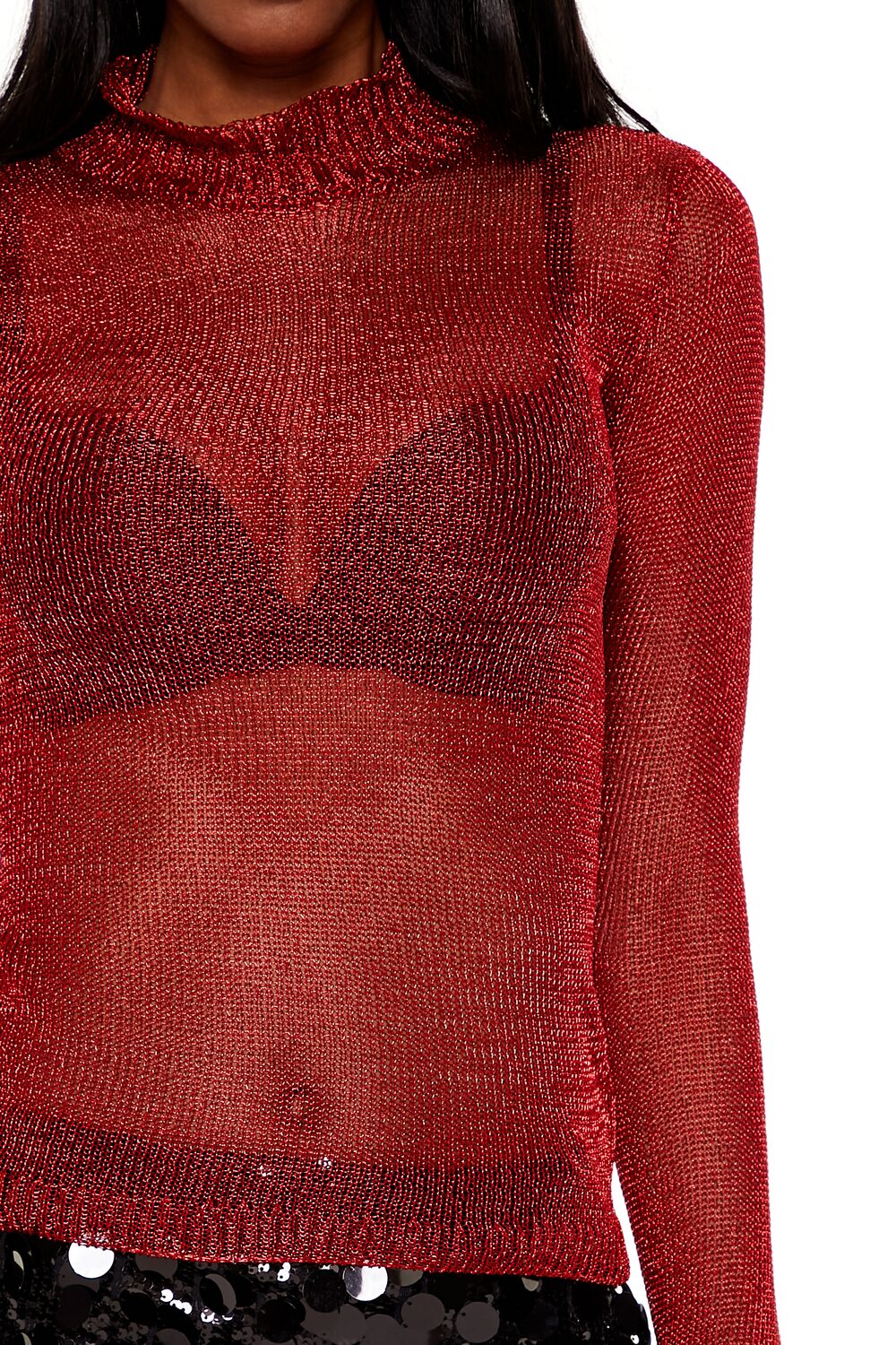 Sheer Glitter Turtleneck Sweater - Image 3