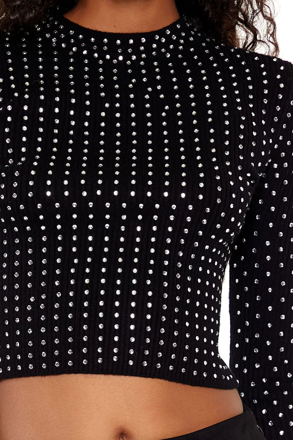 Rhinestone Cropped Sweater - Image 3
