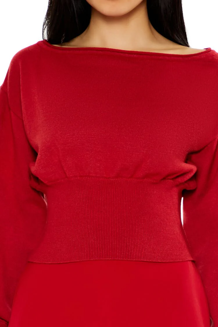 Balloon-Sleeve Cropped Sweater - Image 3