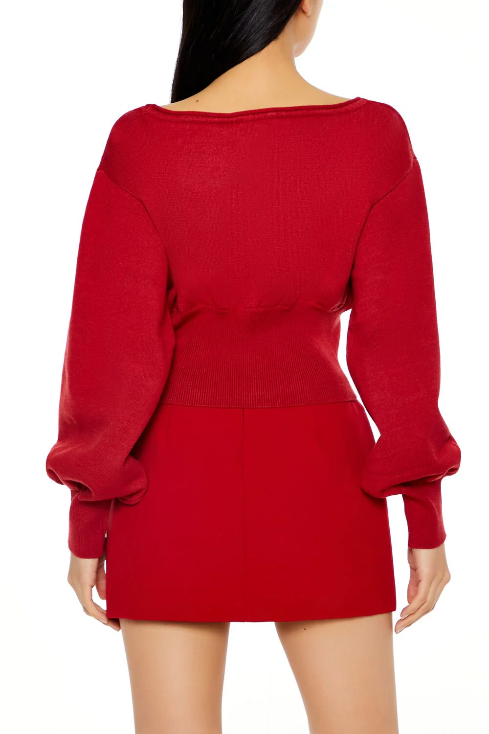 Balloon-Sleeve Cropped Sweater - Image 5