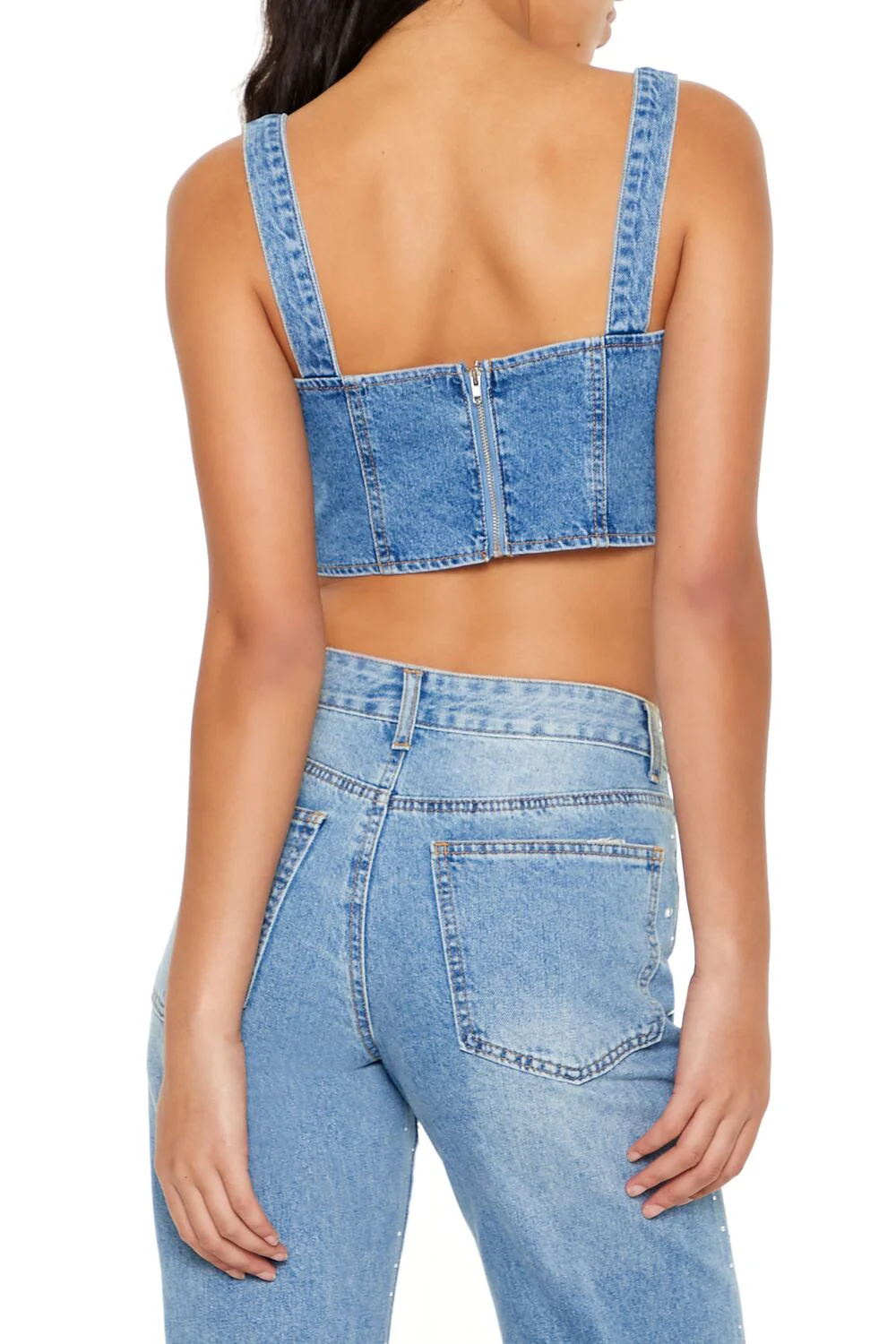 Faux Gem Denim Bustier Crop Top - Image 5