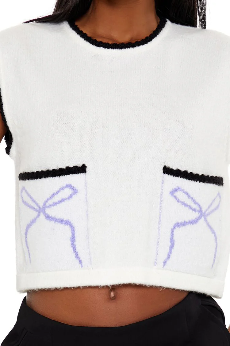 Cropped Bow Sweater Vest - Image 3
