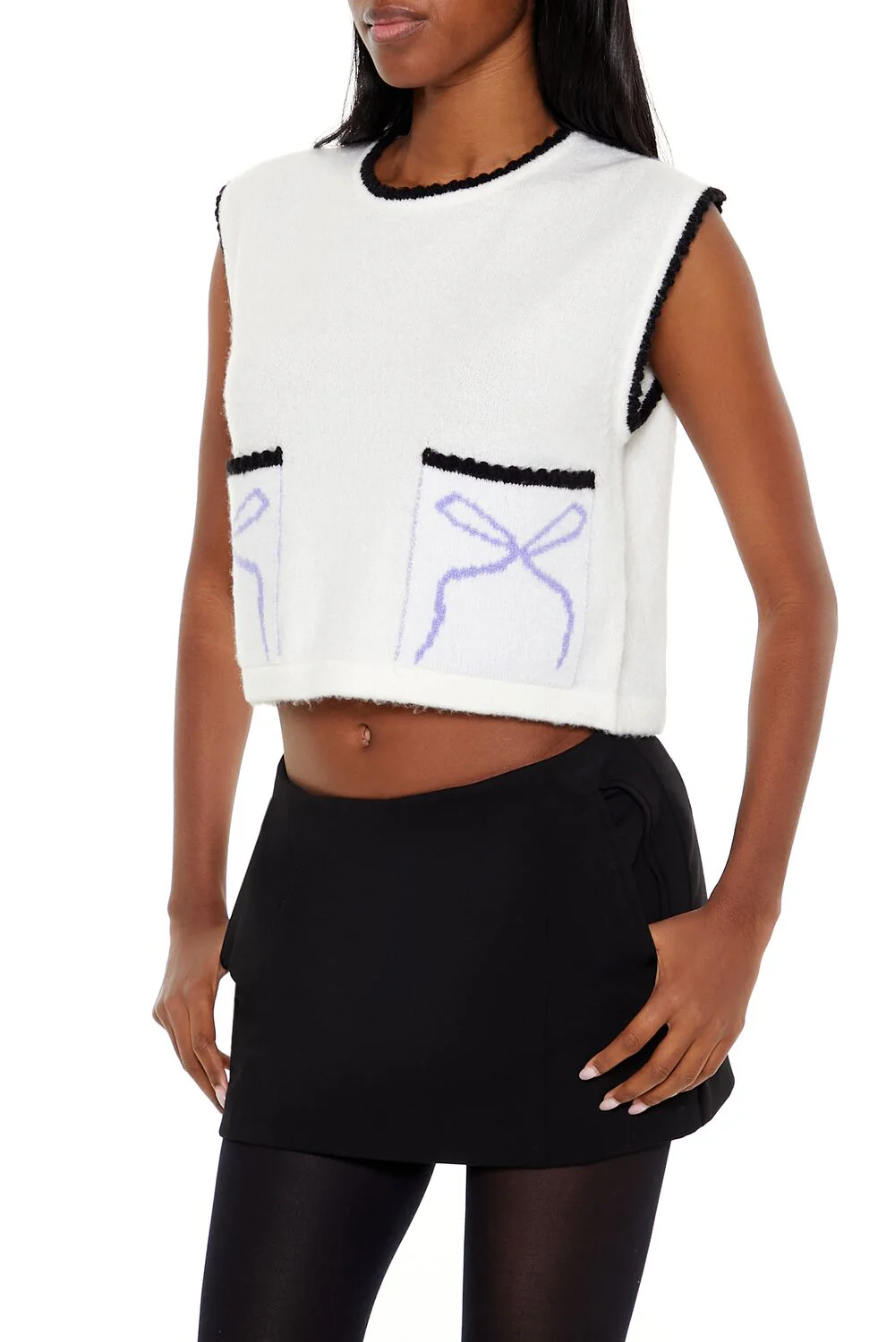 Cropped Bow Sweater Vest - Image 4