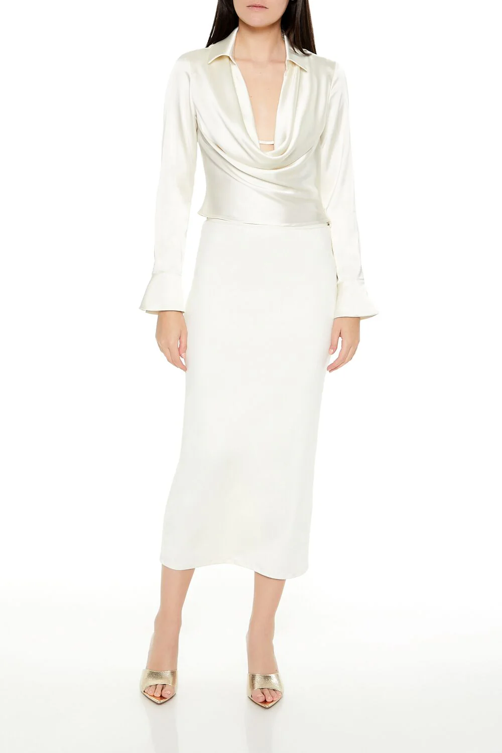 Satin Cowl Neck Long-Sleeve Top - Image 2