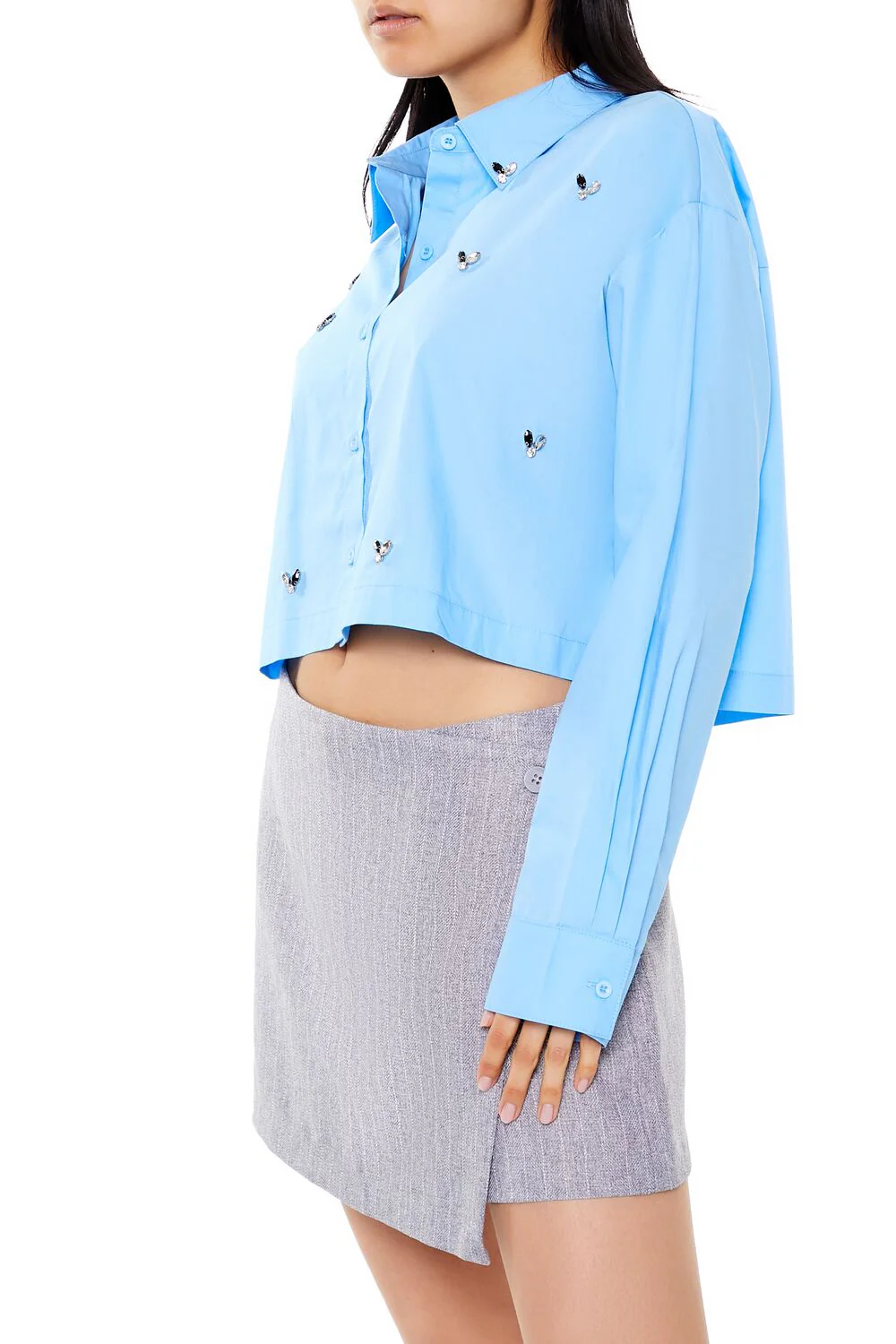 Cropped Faux Gem Poplin Shirt - Image 4