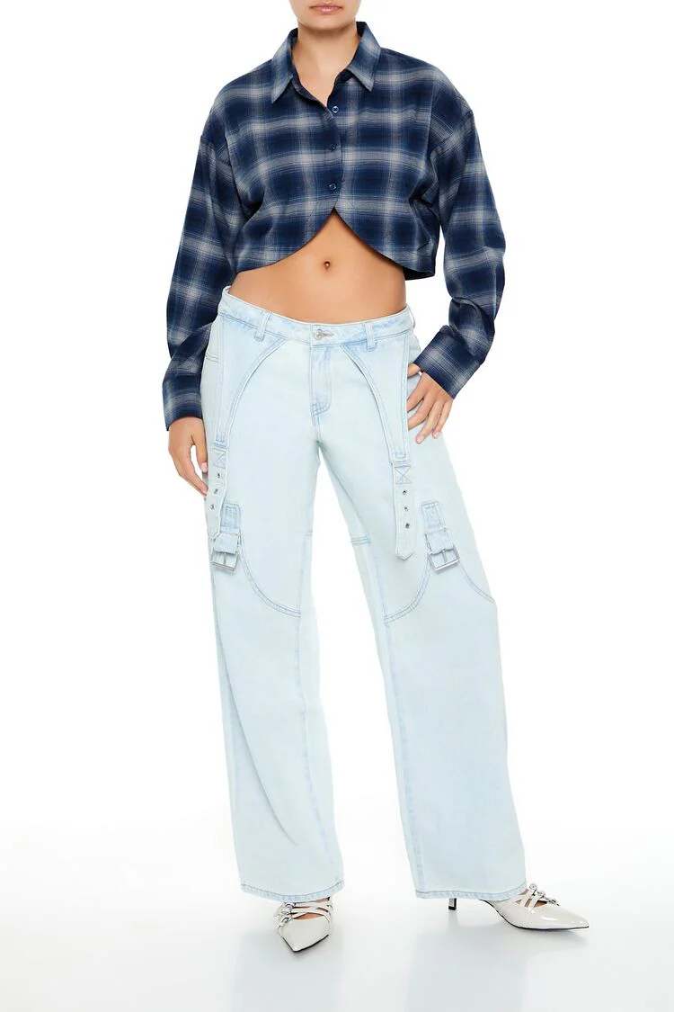 Cropped Plaid Flannel Shirt - Image 2