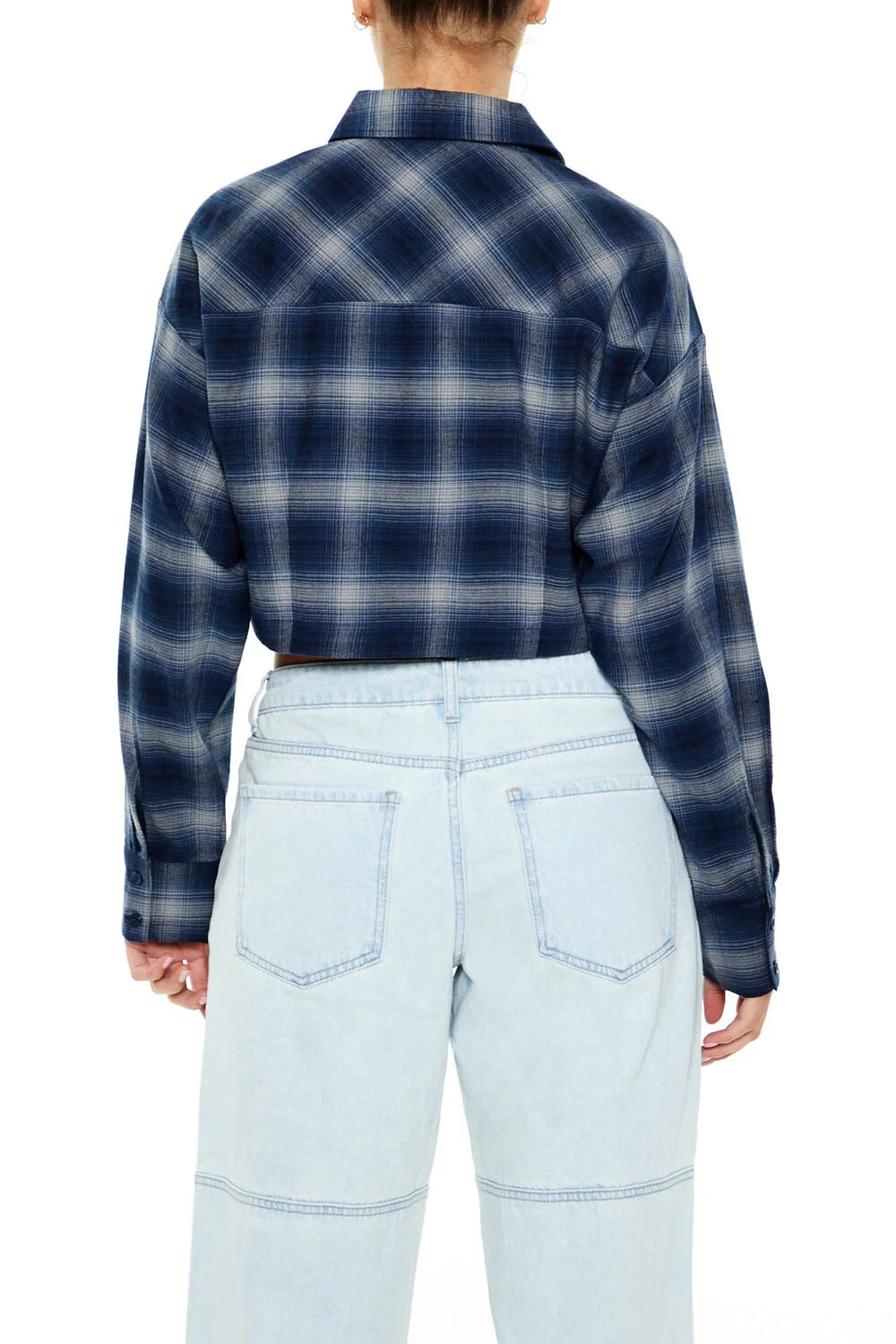 Cropped Plaid Flannel Shirt - Image 5