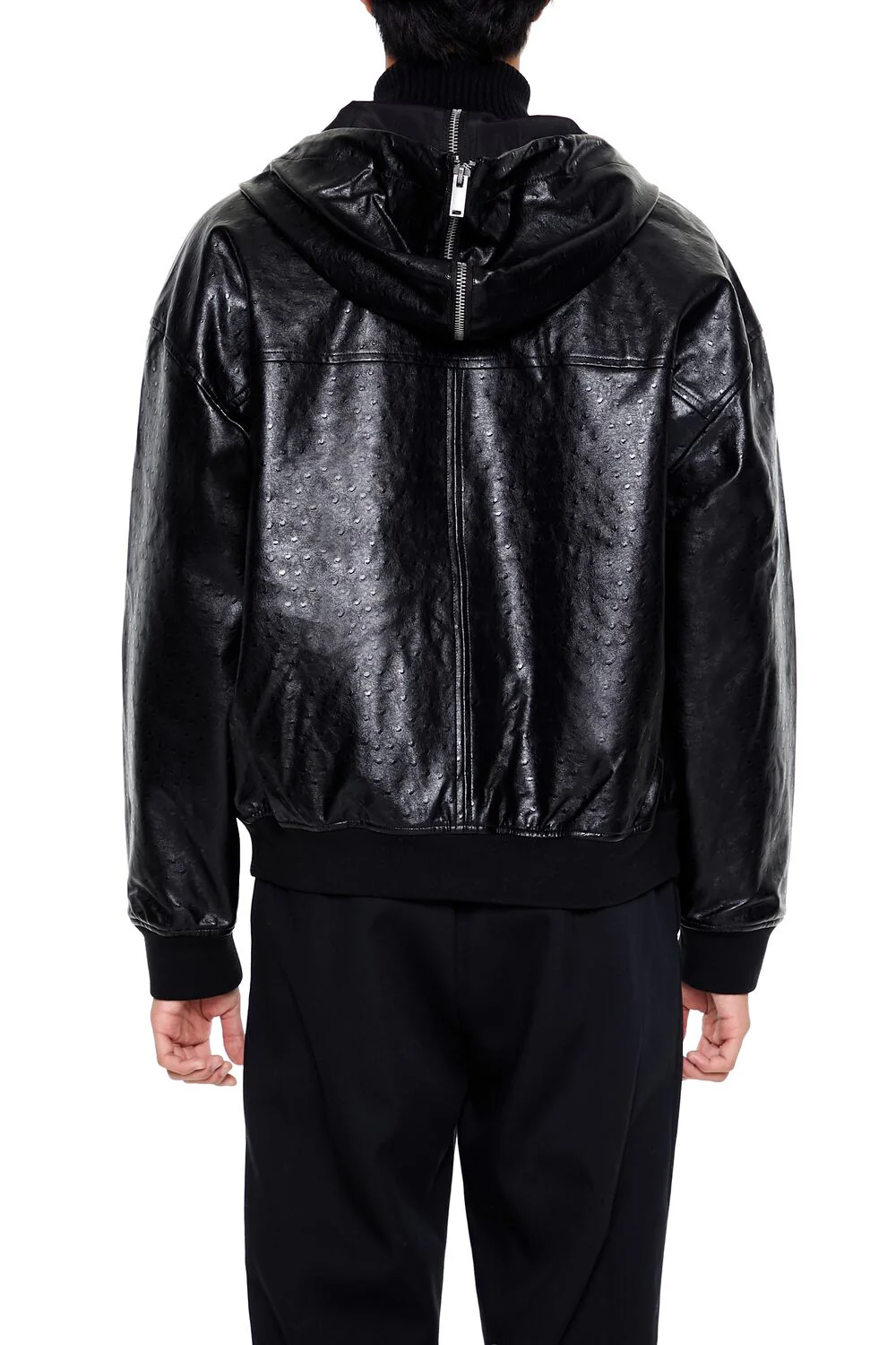 Hooded Faux Leather Bomber Jacket - Image 4