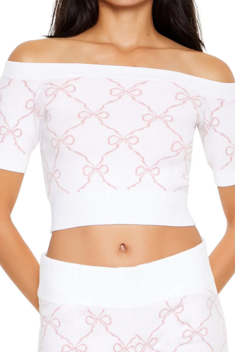 Sweater-Knit Bow Crop Top - Image 3