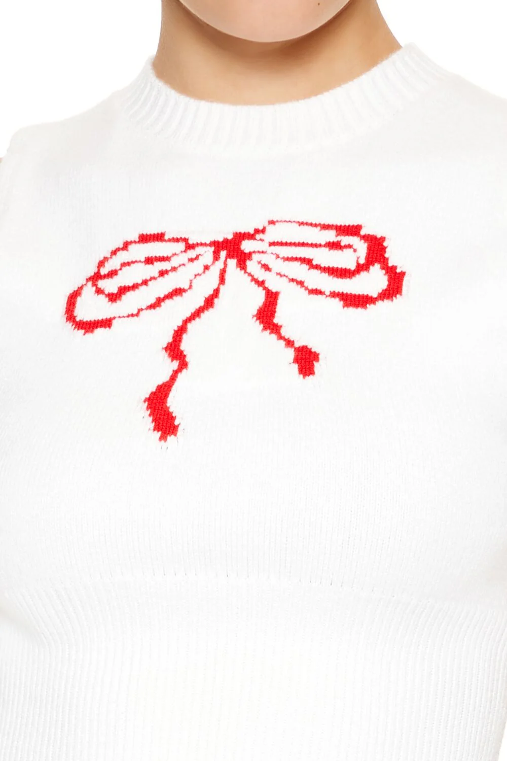 Sweater-Knit Bow Crop Top - Image 3