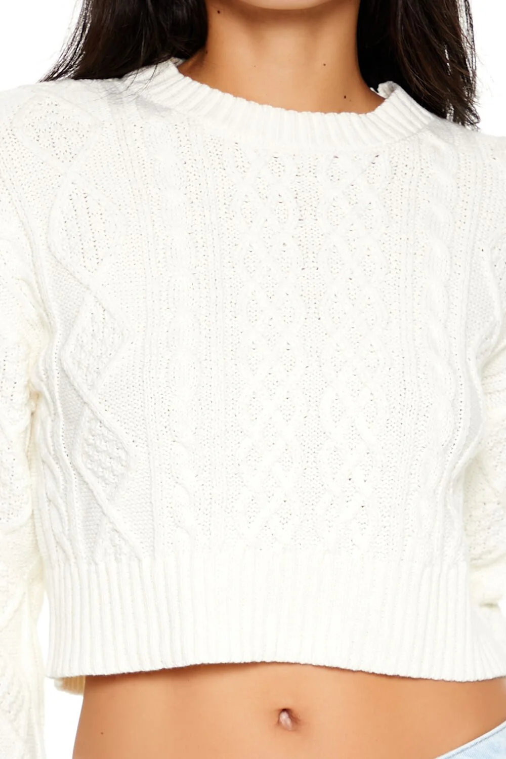 Cropped Cable Knit Sweater - Image 3