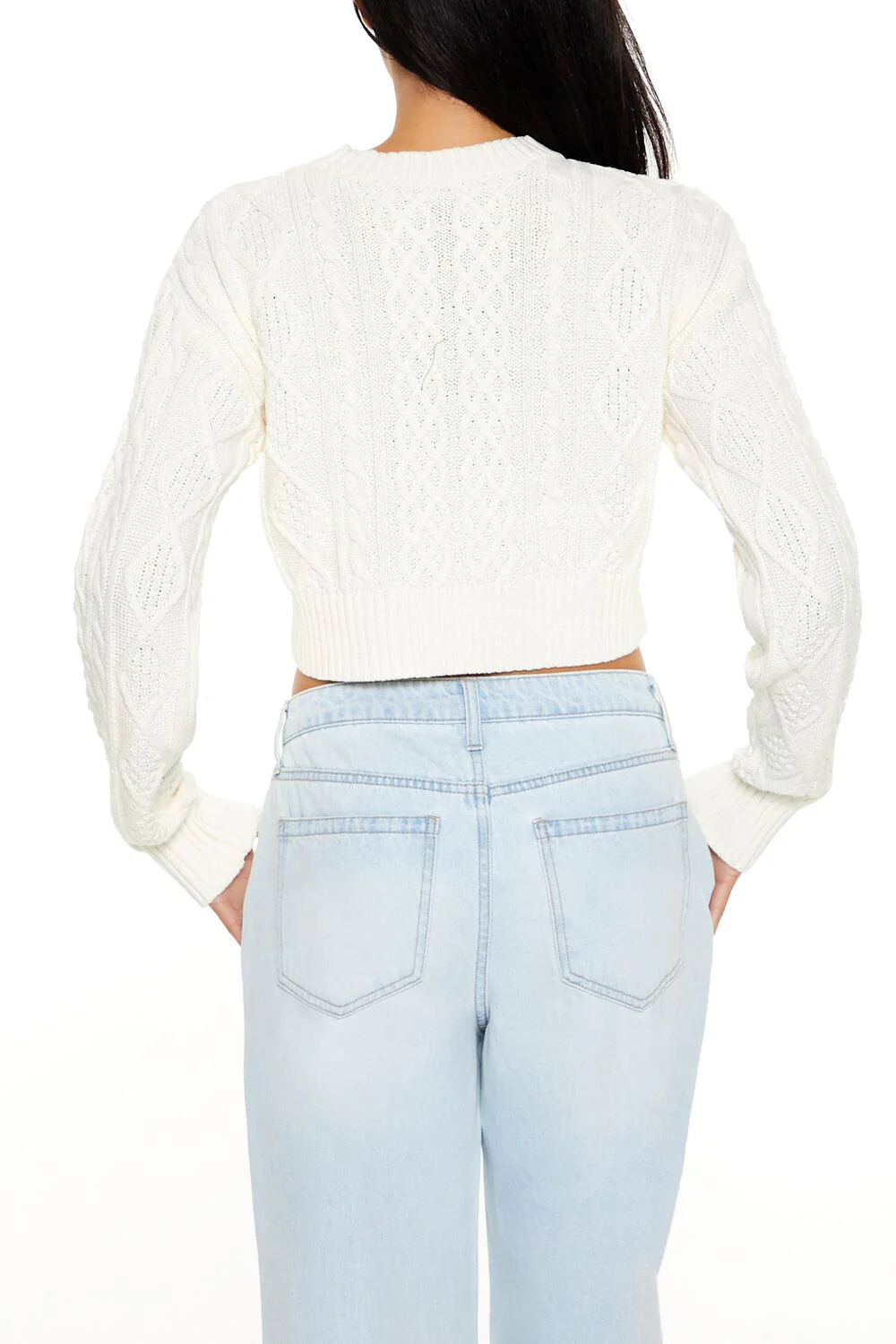 Cropped Cable Knit Sweater - Image 5