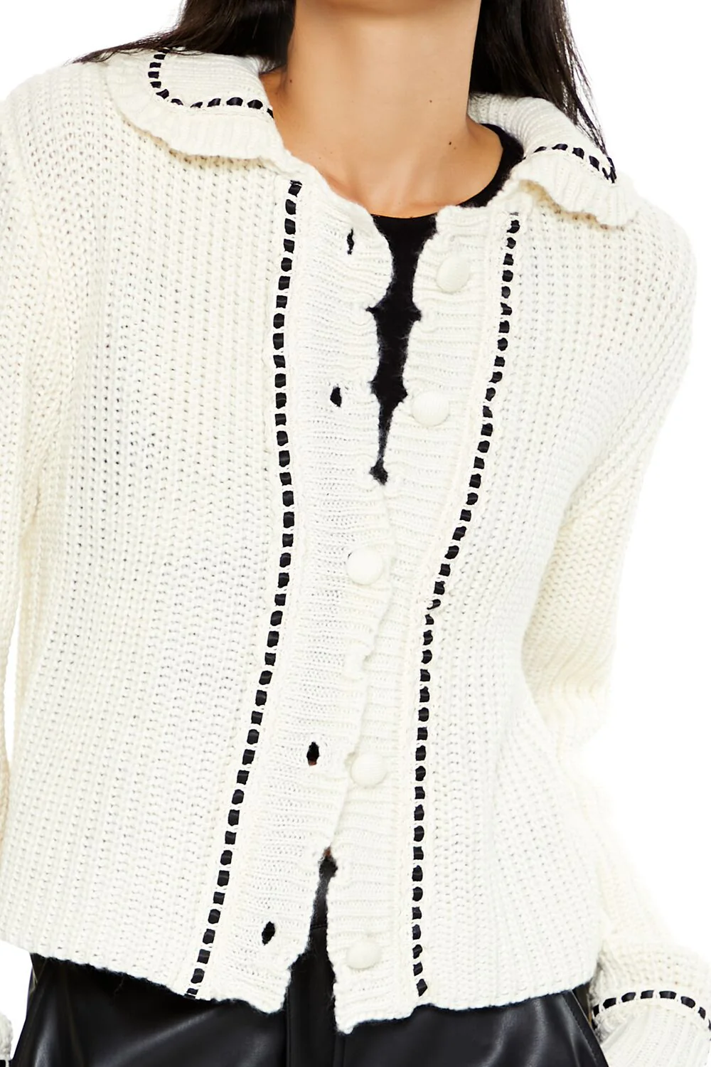 Stitched-Trim Cardigan Sweater - Image 3