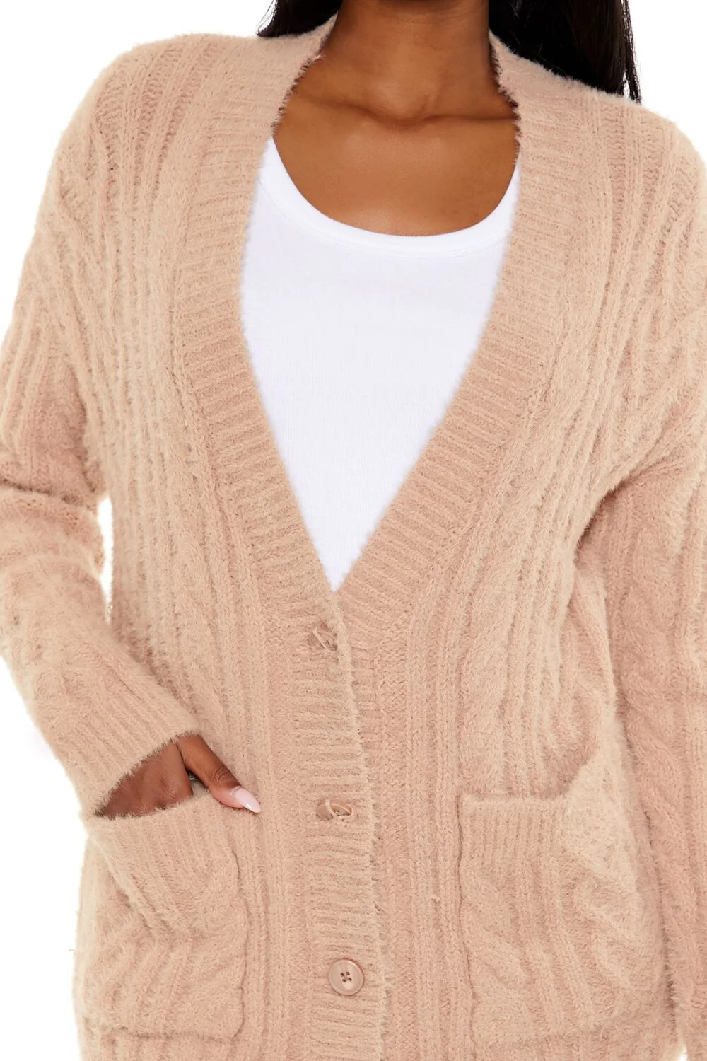 Fuzzy Cable Knit Cardigan Sweater - Image 3