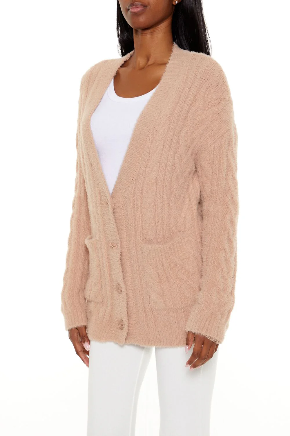 Fuzzy Cable Knit Cardigan Sweater - Image 4