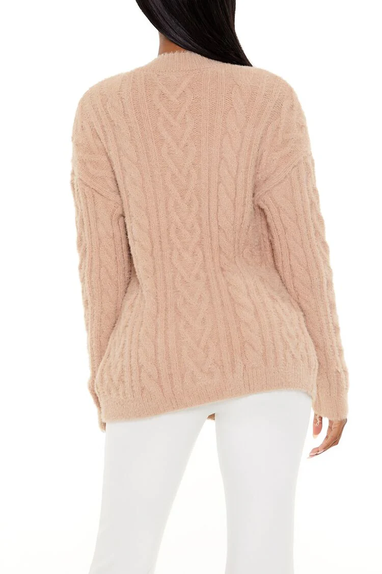 Fuzzy Cable Knit Cardigan Sweater - Image 5