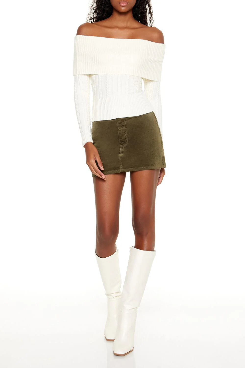 Cable Knit Off-the-Shoulder Sweater - Image 2