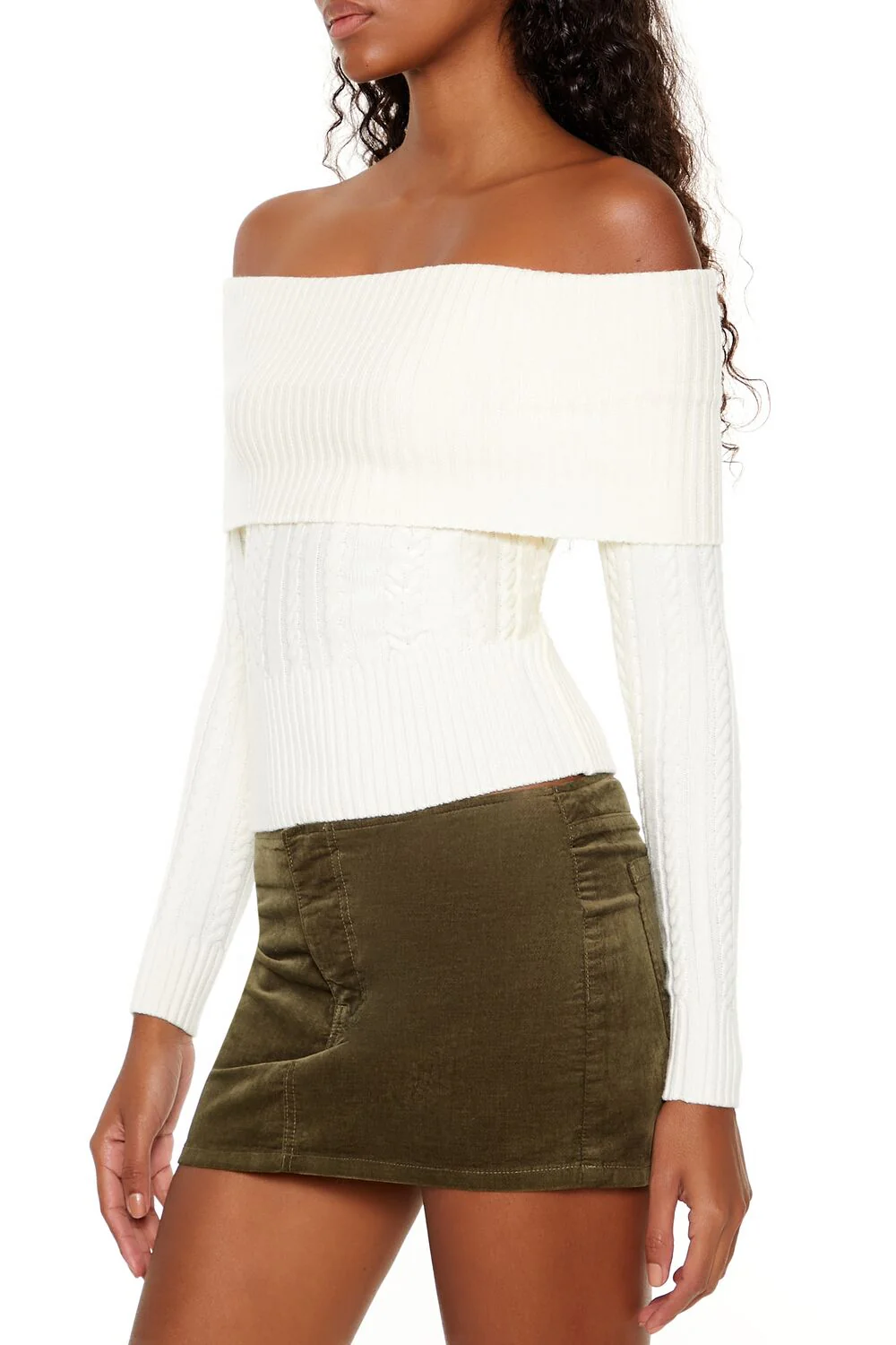 Cable Knit Off-the-Shoulder Sweater - Image 4