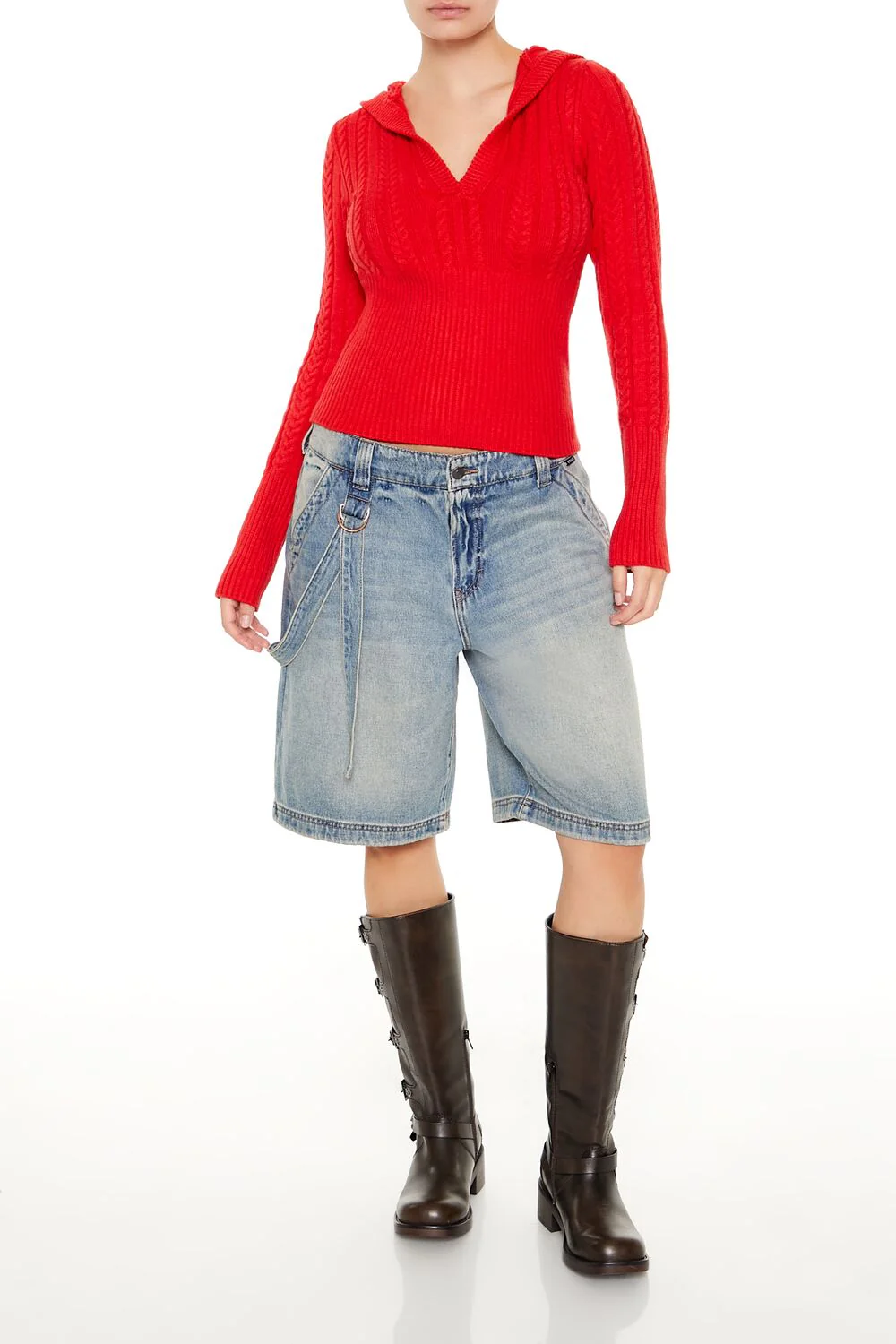 Hooded Cable Knit Sweater - Image 3