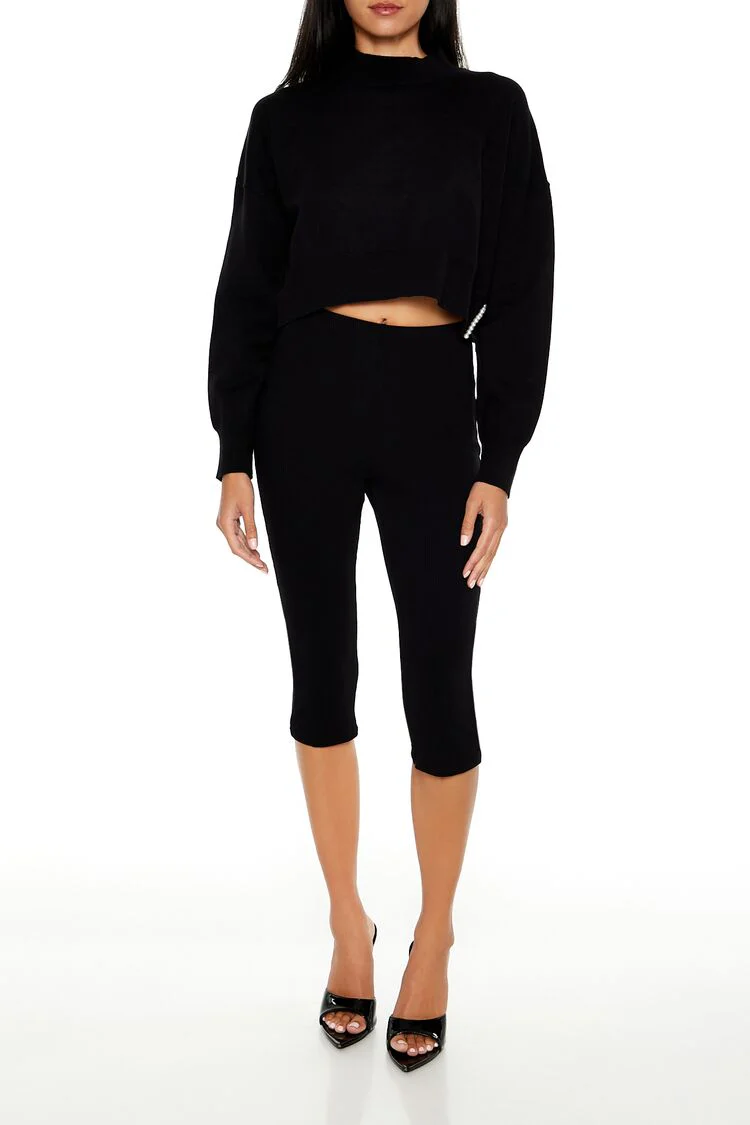 Faux Pearl-Trim Cropped Sweater - Image 2