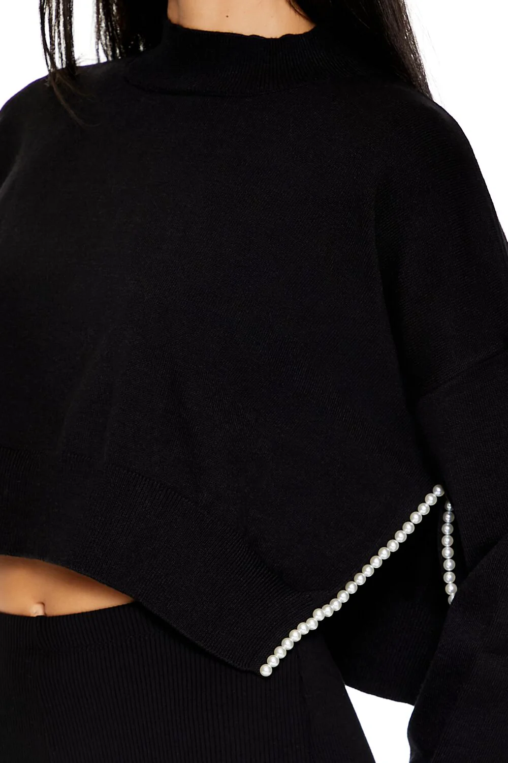 Faux Pearl-Trim Cropped Sweater - Image 3