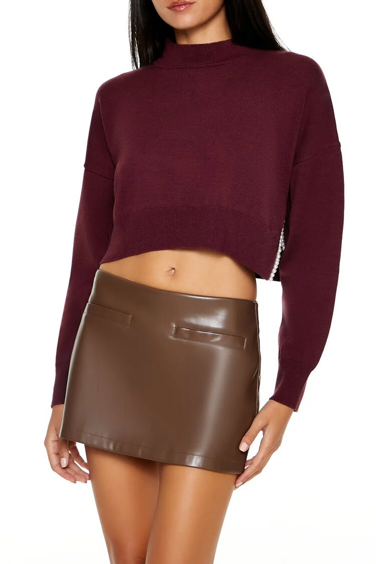 Faux Pearl-Trim Cropped Sweater - Image 6