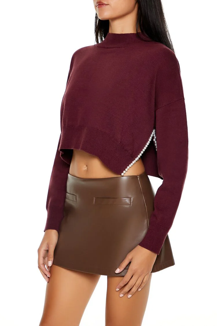 Faux Pearl-Trim Cropped Sweater - Image 9