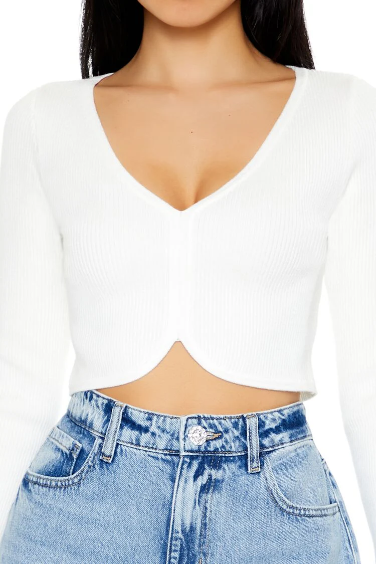 Cropped Tulip-Hem Sweater-Knit Top - Image 8