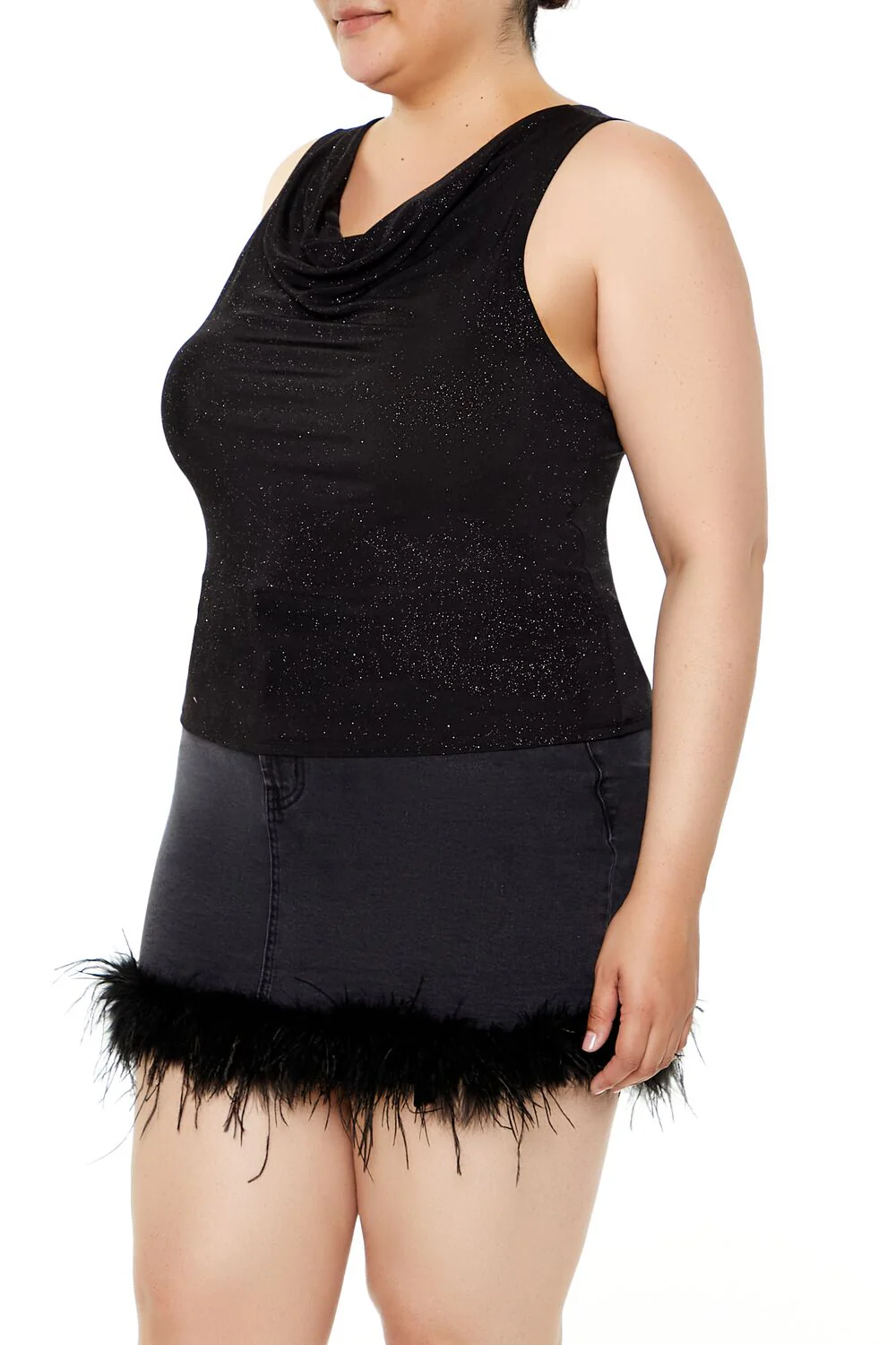 Plus Size Glitter Knit Cowl Tank Top - Image 4
