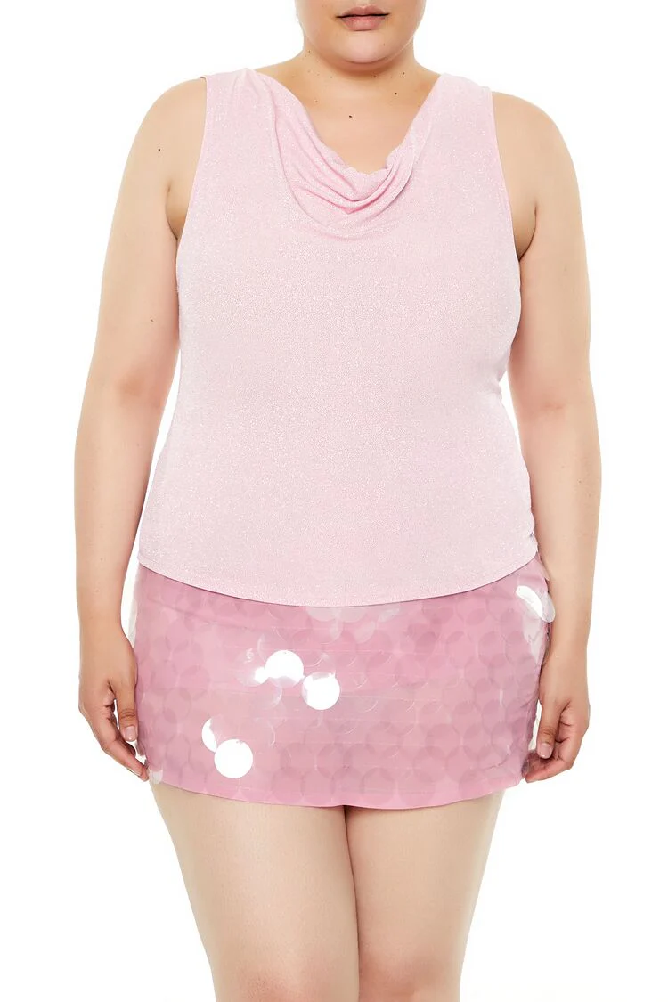 Plus Size Glitter Knit Cowl Tank Top - Image 6