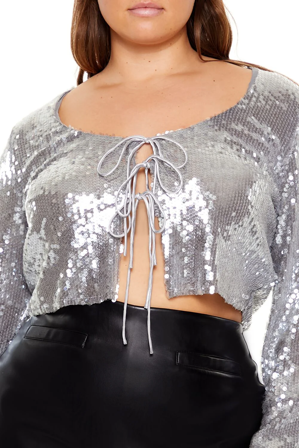 Plus Size Metallic Sequin Crop Top - Image 3